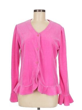 Hanna Andersson Pink Velvet Button-Down Ruffle Hem Top